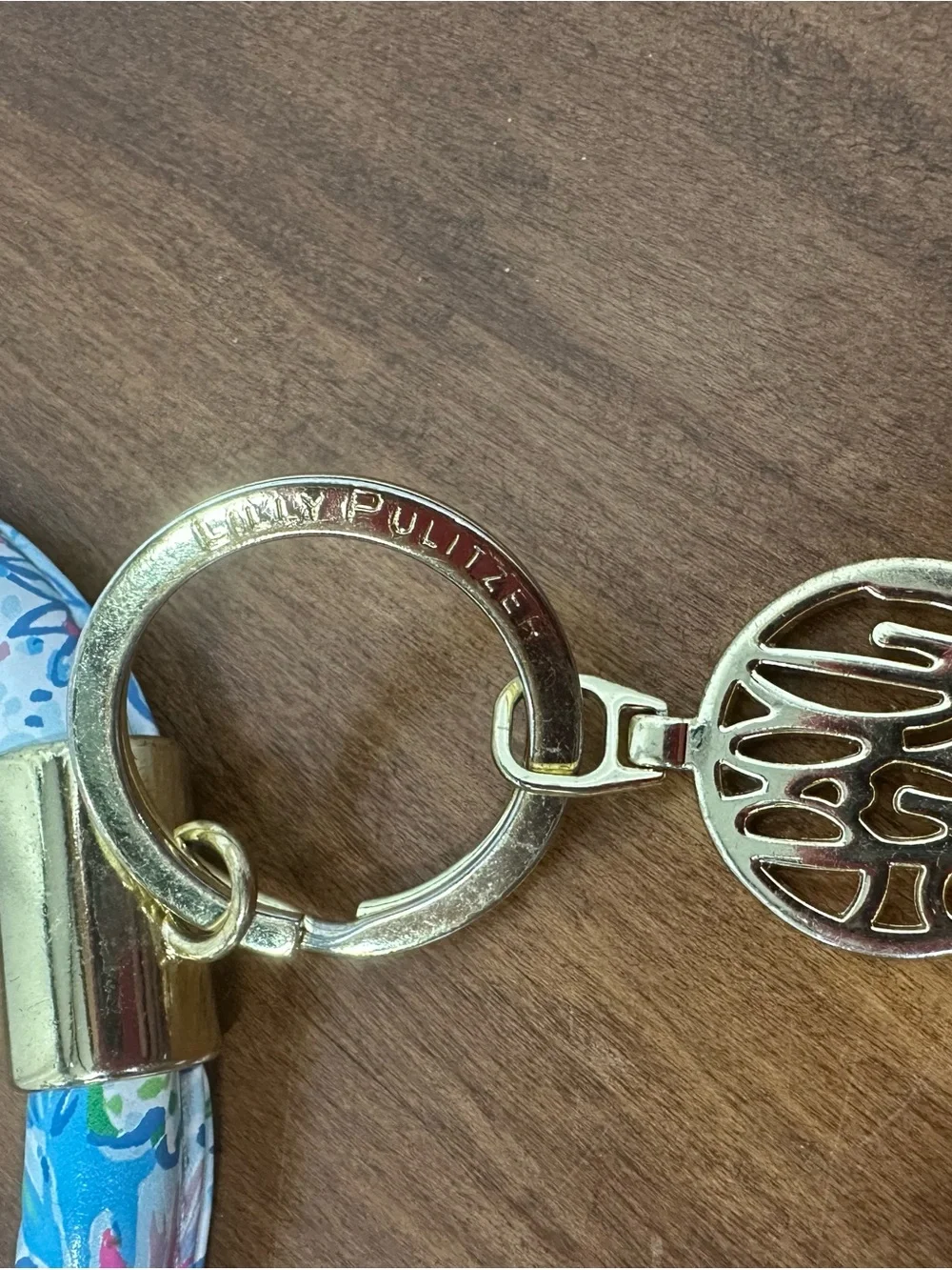 Lilly Pulitzer Blue pink Floral Wristlet Keyring with Gold Charm